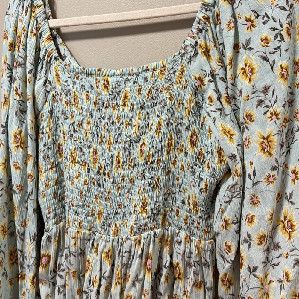 Angie Floral Print Top - Light Blue and Yellow - Picture 7 of 7